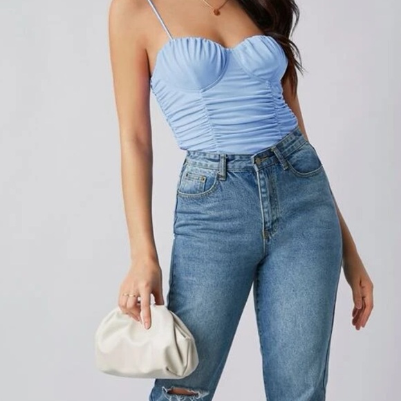 Shein Light Blue Ruched Tank Top - Picture 3 of 9
